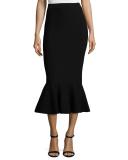 Stretch-Knit Mermaid Midi Skirt, Black