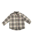 Long-Sleeve Cotton Plaid Shirt, Red/Cream/Gray, Size 12M-4