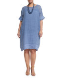 Distico Short-Sleeve Ramie Shift Dress, Plus Size 