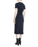 Short-Sleeve Wool Jersey Dress, Navy