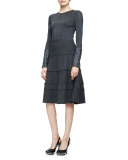 Long-Sleeve Tiered-Skirt Dress, Gray