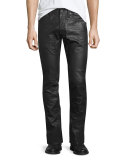 Coated Straight-Leg Denim Jeans, Black