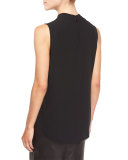 High-Neck Silk Georgette Tank, Black, Plus Size
