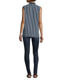 Sleeveless Striped Overlap Blouse