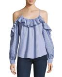 Maureen Cold-Shoulder Striped Combo Top, Powder Blue