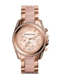  Mid-Size Rose Golden Stainless Steel Blair Chronograph Glitz Watch