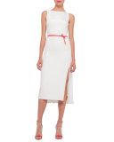 Sleeveless Plisse-Back Sheath Dress, Anemone