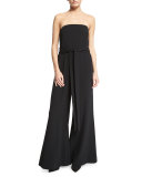 Strapless Belted Wide-Leg Jumpsuit, Black