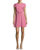 Short-Sleeve Ruffle-Front A-Line Dress, Blush