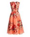 Floral Sleeveless V-Neck Midi Dress, Salmon/Multi