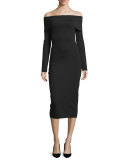 Nania Off-The-Shoulder Midi Dress, Black