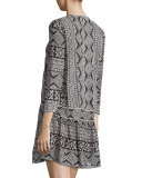 Mara Geometric-Print 3/4-Sleeve Dress