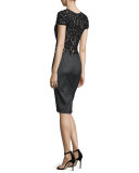 Short-Sleeve Lace-Inset Sheath Dress, Black