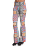 Patchwork-Print Bell-Bottom Sport Pants