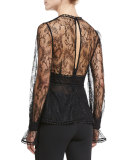 French Lace Plunging V Top, Black