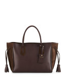 Penelope Medium Leather & Suede Tote Bag, Ebony