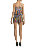 Printed & Embellished Romper Coverup, Woven Wonderland 