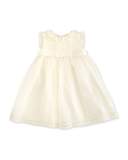 Sleeveless Lace-Trim Silk Organza Dress, Ivory, Size 3-24 Months