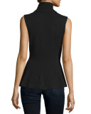 Sleeveless Cashmere Peplum Turtleneck, Black