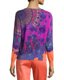 Paisley-Print Shell & Cardigan Set, Magenta/Purple