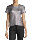 Textured Metallic Short-Sleeve Top
