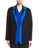 Contrast-Trim Long-Sleeve Jacket, Black/Blue