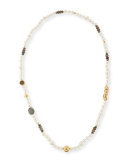 Long Pearl Necklace with Labradorite, Pyrite & Druzy