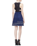 Sleeveless Paisley-Quilted Waistcoat Dress, Indigo