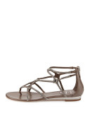 Flat Crystal Gladiator Thong Sandal, Gray