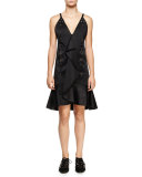 Eyelet-Embellished Ruffle-Front Dress, Black