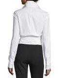Long-Sleeve Wrap-Front Blouse, White