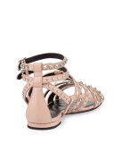 Strappy Studded Flat Sandal, Pale Pink