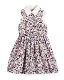 sleeveless floral smocked poplin shirtdress, pink, size 2-6