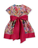 Banded Floral Party Dress, Fuchsia, Size 7-14