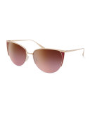 Devlin Mirrored Titanium Cat-Eye Sunglasses, Gold/Berry Snake