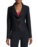Boiled Wool One-Button Jacket, Navy