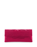 Gotham Crocodile Flap Clutch Bag, Pink