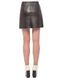 Napa Leather A-Line Wrap Miniskirt, Black