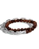 Men's Classic Chain Medium Double-Wrap Wooden Bead Bracelet, Brown