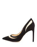 Nixon Pointed-Toe Mesh-Inset Pump, Black