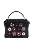 .COM Medium Floral Leather Satchel Bag, Black