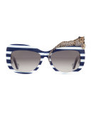 Rose et la Mer Stripe Sunglasses, Blue/White