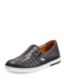 Grove Crocodile-Emobssed Skate Sneaker, Black