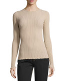 Ribbed Crewneck Sweater, Nude