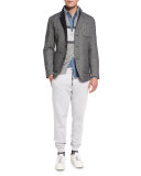 Double-Face Wool-Blend Blazer, Medium Gray/Cobalt