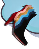 Wavy Colorblock Suede Red Sole Boot, Black/Multi
