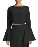 Bell-Sleeve Crop Top, Black