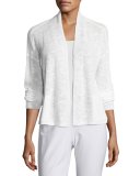 Linen-Blend Ribbed Cropped Cardigan, White
