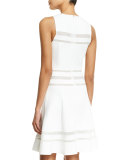 Sleeveless Day Dress W/Mesh Inset, White