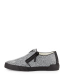 Stingray-Embossed Leather Slip-On Sneaker, Black/White